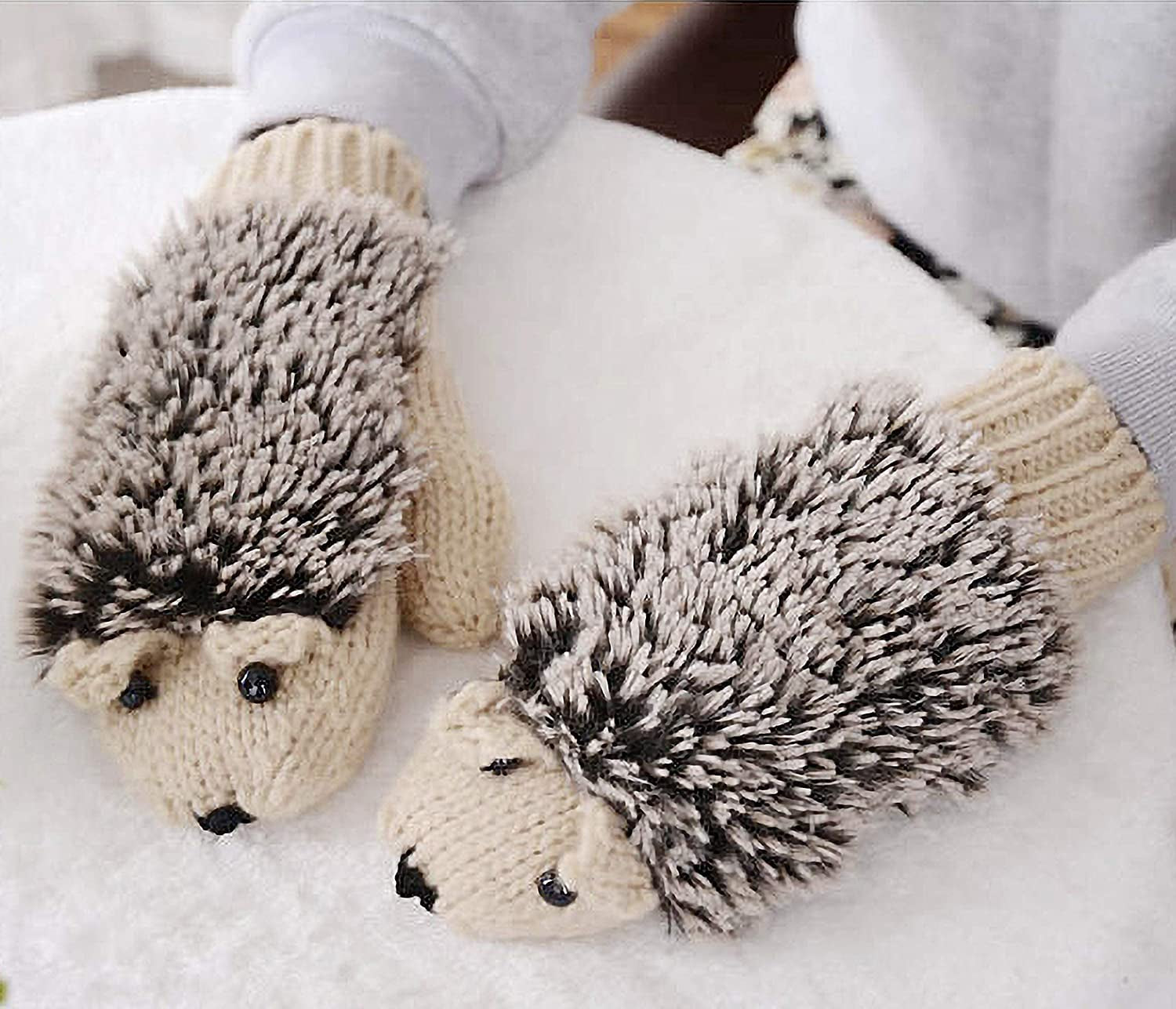 Double Layer Winter Thicken Warm Knit Mittens Cartoon Hedgehog Gloves Apparel & Accessories > Clothing Accessories > Gloves & Mittens Bienvenu   