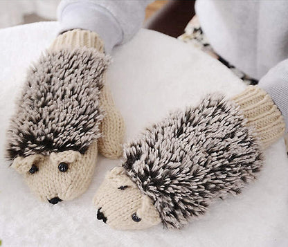 Double Layer Winter Thicken Warm Knit Mittens Cartoon Hedgehog Gloves Apparel & Accessories > Clothing Accessories > Gloves & Mittens Bienvenu   