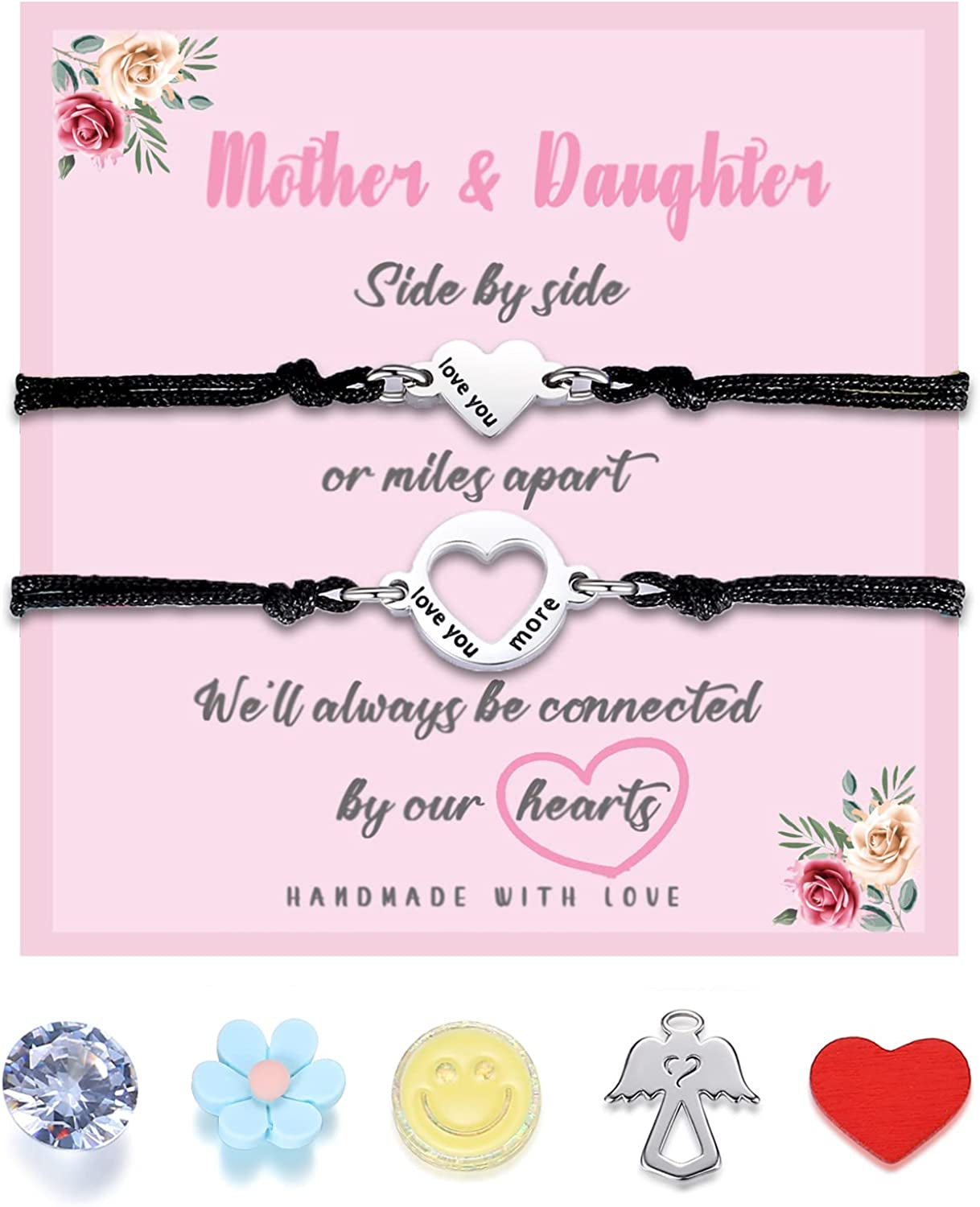 SAM & LORI Unique Matching Bracelets for Best Friends Couples Mother Daughter Son Dad Sisters Brothers-Unisex Adjustable Bracelets- Comes with Cards in Giftable Packing Apparel & Accessories > Jewelry > Bracelets SAM & LORI 1-Mother Daughter-Love you more-Black  