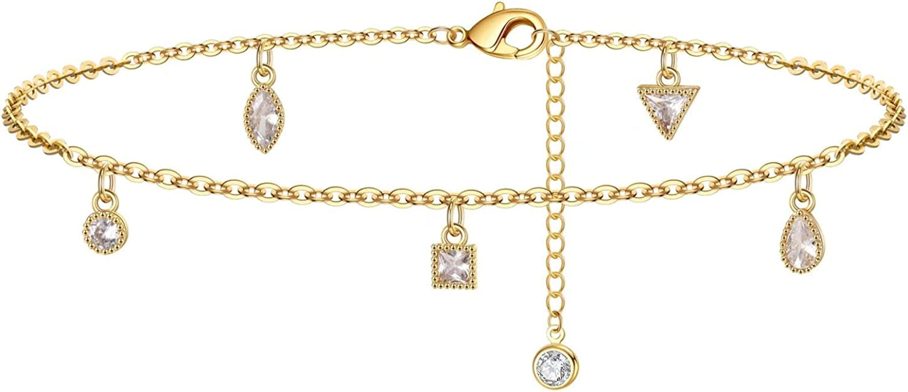 Dainty Ankle Bracelets for Women Girls, 14K Gold Filled Handmade Anklet Tiny Lock Key Star Lightning Crescent Elephant Evil Eye Ankle Bracelets for Women Girls Summer Boho Beach Foot Jewelry Apparel & Accessories > Jewelry > Anklets Yoosteel Mini CZ  