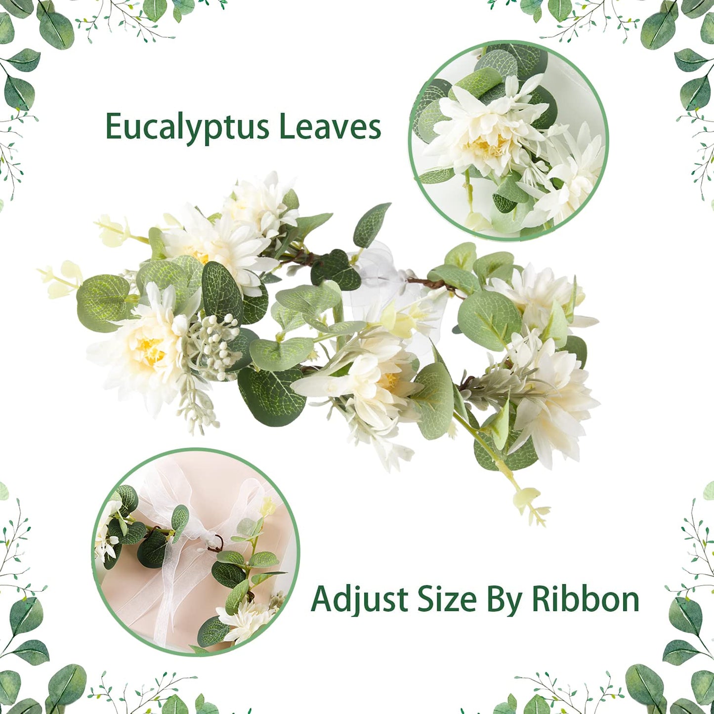 Maternity Sash and Crown Set Eucalyptus Mommy to Be Eucalyptus Floral Crown for Women Baby Shower Photo Prop Maternity Gift Ideas Gender Neutral Baby Shower Decorations Eucalyptus Baby Shower Favors Apparel & Accessories > Clothing Accessories > Sashes XHGYMI   