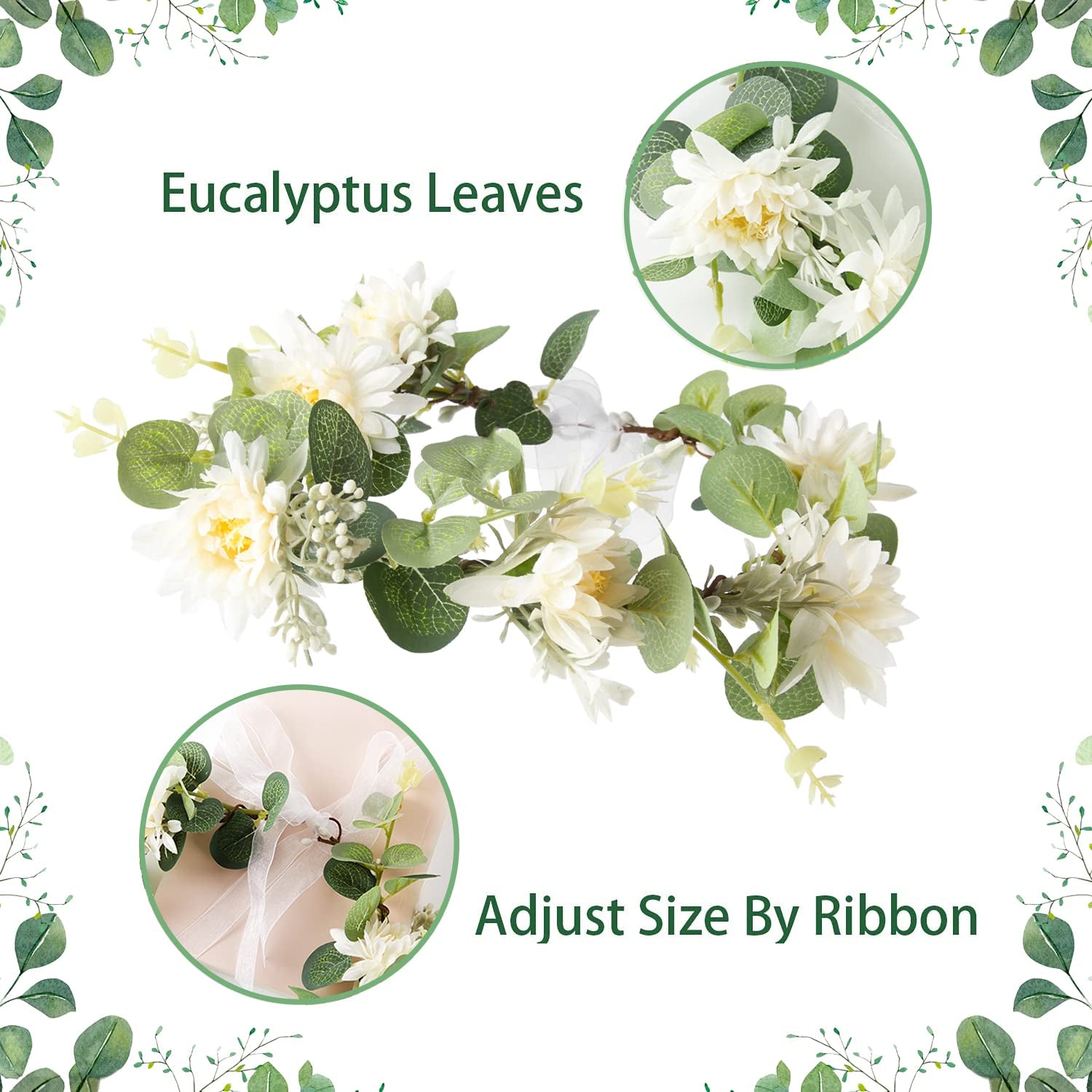 Maternity Sash and Crown Set Eucalyptus Mommy to Be Eucalyptus Floral Crown for Women Baby Shower Photo Prop Maternity Gift Ideas Gender Neutral Baby Shower Decorations Eucalyptus Baby Shower Favors Apparel & Accessories > Clothing Accessories > Sashes XHGYMI   