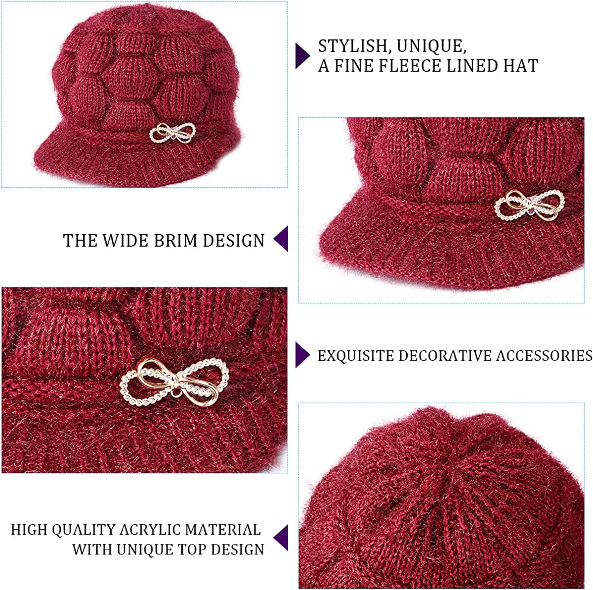 DANMY Women'S Winter Hat, Fleece Lined Womens Beanie Hat, Middle-Aged and Old Warm Earmuff Hat for Women (One Size, 1Pcs Purple) Apparel & Accessories > Clothing Accessories > Hats DANMY   