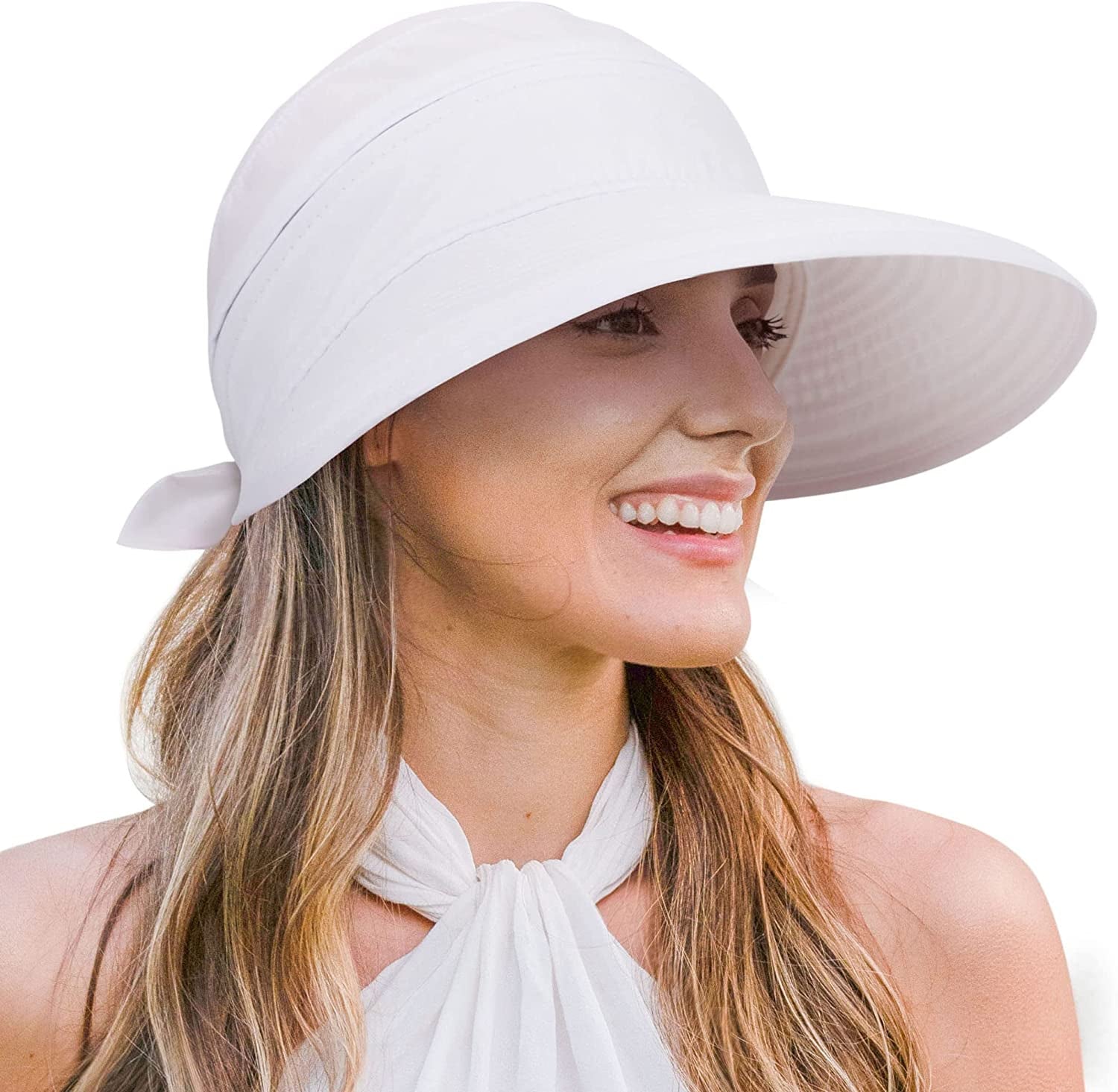Verabella Womens Beach Hat Summer Lightweight Sun Hat for Hiking Sun Protection 2 in 1 Visor Sun Protection Hat Apparel & Accessories > Clothing Accessories > Hats Verabella White  