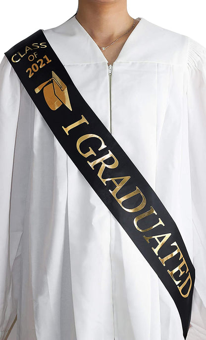 Graduationmall Graduation Sash Class of 2022 Graduation Stole with Gold Glitter Letter I Graduated for Party Apparel & Accessories > Clothing Accessories > Sashes KYLIE MAX   