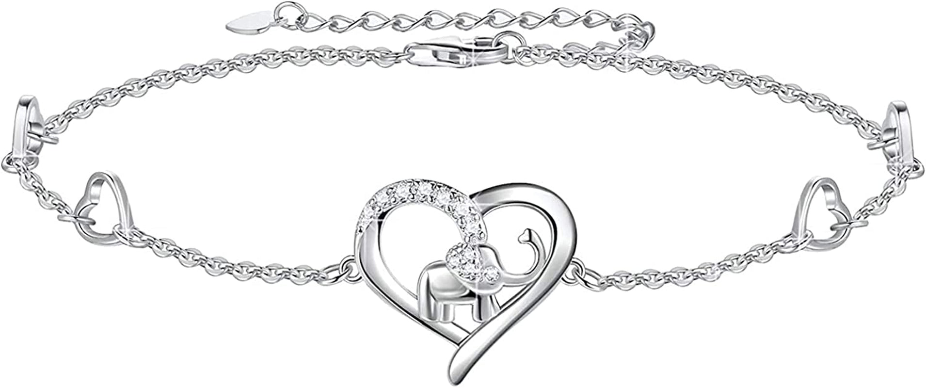 Heart Elephant Anklet 925 Sterling Silver Love Elephant Ankle Bracelet Gift for Women Girlfriend Jewelry(Big Bracelet) Apparel & Accessories > Jewelry > Anklets YZSFMZGE silver 9.7" Anklet/Large Bracelet 