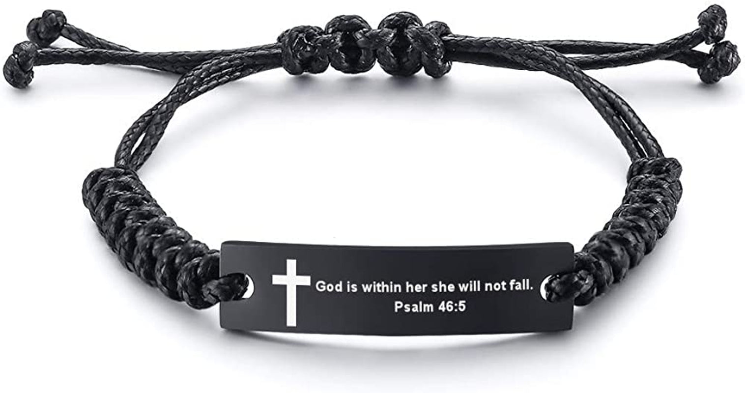 Personalized Unisex Religious Bible Verse Scripture Quotes Bracelet Faith Christian Adjustable Cord Stainless Steel Encourage Inspirational ID Bracelets for Men Women, Christmas Gift Customized Apparel & Accessories > Jewelry > Bracelets Mealguet God is within her she will not fall. Psalm 46:5  