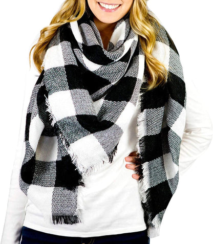 Dimore Trendy Plaid Blanket Scarf Women Big Oversized Long Scarves Apparel & Accessories > Clothing Accessories > Scarves & Shawls Dimore White Grey  