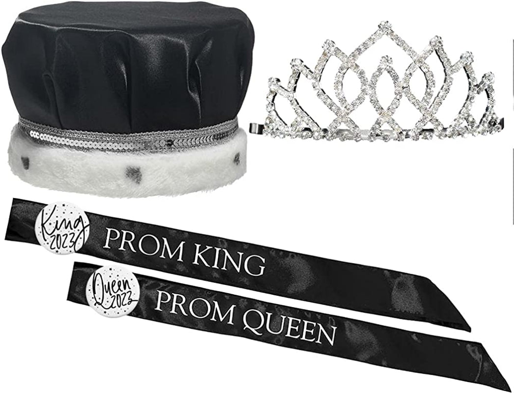 Prom Royalty Set - Rhinestone Tiara, Crown, Sashes, Buttons Apparel & Accessories > Clothing Accessories > Sashes Anderson's Armande Tiara/Black Crown/Black Sash/White Button  