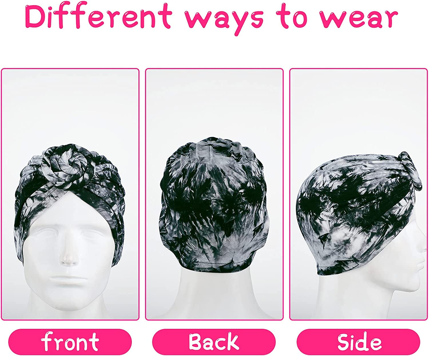 Geyoga 4 Pieces Women Turbans Knot Headwrap Tie-Dye Turban Pre-Tied Headwrap African Headwear Stretchy Turban Beanie Caps for Women Apparel & Accessories > Clothing Accessories > Headwear Geyoga   