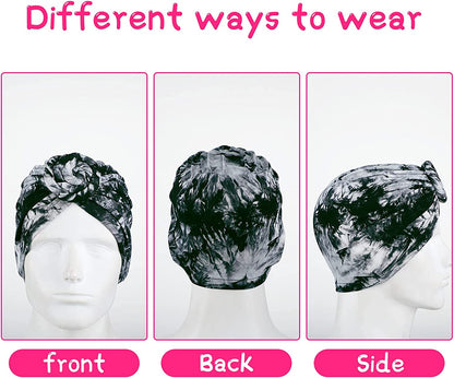 Geyoga 4 Pieces Women Turbans Knot Headwrap Tie-Dye Turban Pre-Tied Headwrap African Headwear Stretchy Turban Beanie Caps for Women Apparel & Accessories > Clothing Accessories > Headwear Geyoga   
