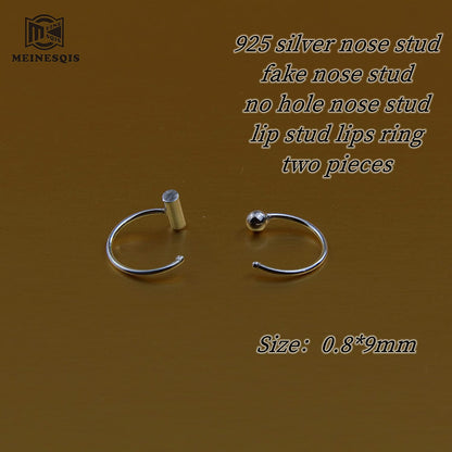 Nose Ring 2Pcs Set 925 Silver Fake Piercing Handmade Clip-On Hoop Fake Nose Ring without Piercing, Ladies Body Jewelry Fake Nose Ring Apparel & Accessories > Jewelry > Body Jewelry MEINESQIS   