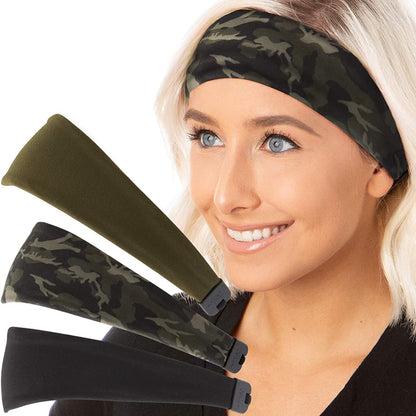 Hipsy Adjustable & Stretchy Printed Xflex Wide Headbands for Women Girls & Teens Apparel & Accessories > Clothing Accessories > Bandanas & Headties Hipsy Black/Mini Camo/Olive Soft Xflex 3pk  