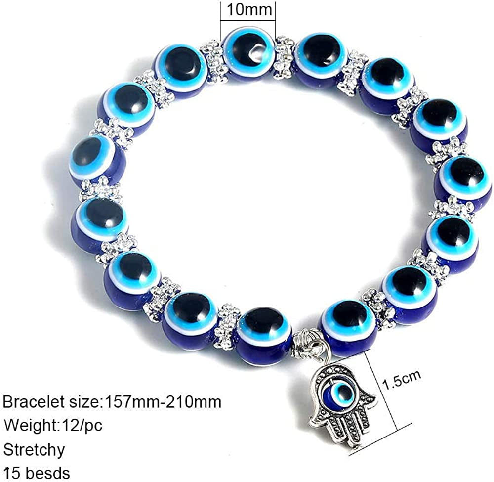 SUMMER LOVE Evil Eye Hamsa Blue Beaded Charm Stretch Bracelet Hand of Fatima Turkish Lucky Evil Eye Bracelet for Protection and Blessing Apparel & Accessories > Jewelry > Bracelets SUMMER LOVE   