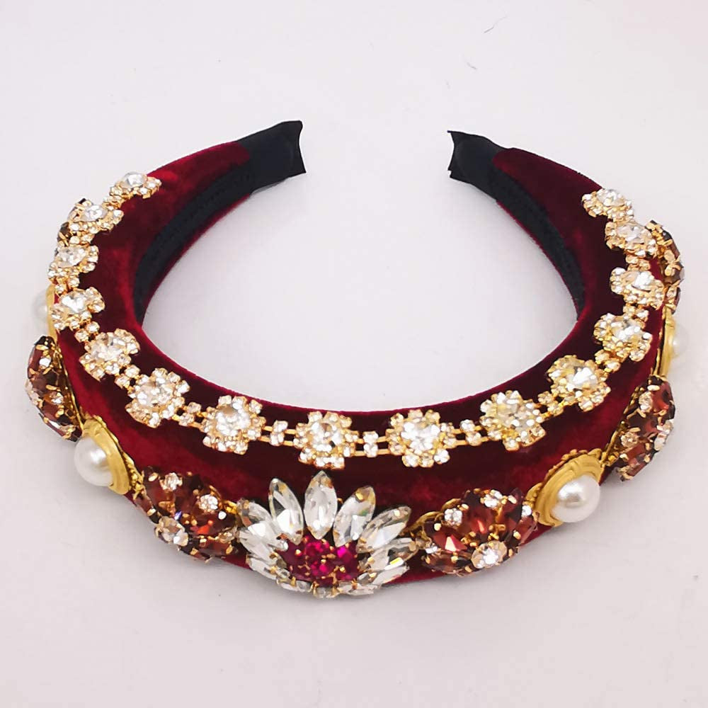 QTMY Wide Headbands Fashion Women Baroque Flower Gemstone Hair Accessories Head Band Fashion Headwear Hairbands for Women,Light Blue Apparel & Accessories > Clothing Accessories > Headwear QTMY   