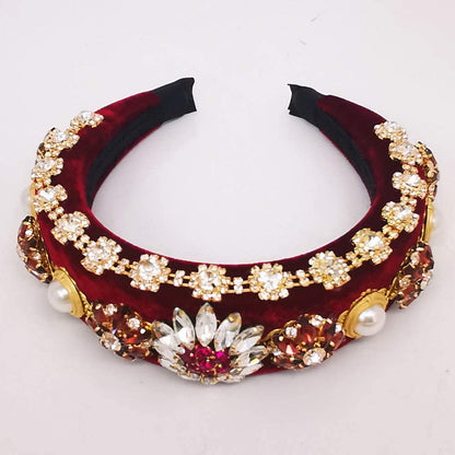 QTMY Wide Headbands Fashion Women Baroque Flower Gemstone Hair Accessories Head Band Fashion Headwear Hairbands for Women,Light Blue Apparel & Accessories > Clothing Accessories > Headwear QTMY   