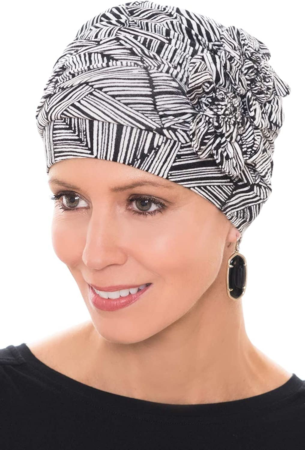 Cardani Flapper Turban - Vintage Flapper Hat in Soft Viscose from Bamboo Apparel & Accessories > Clothing Accessories > Headwear Cardani Luxury Bamboo - Black/White Geometric One Size 