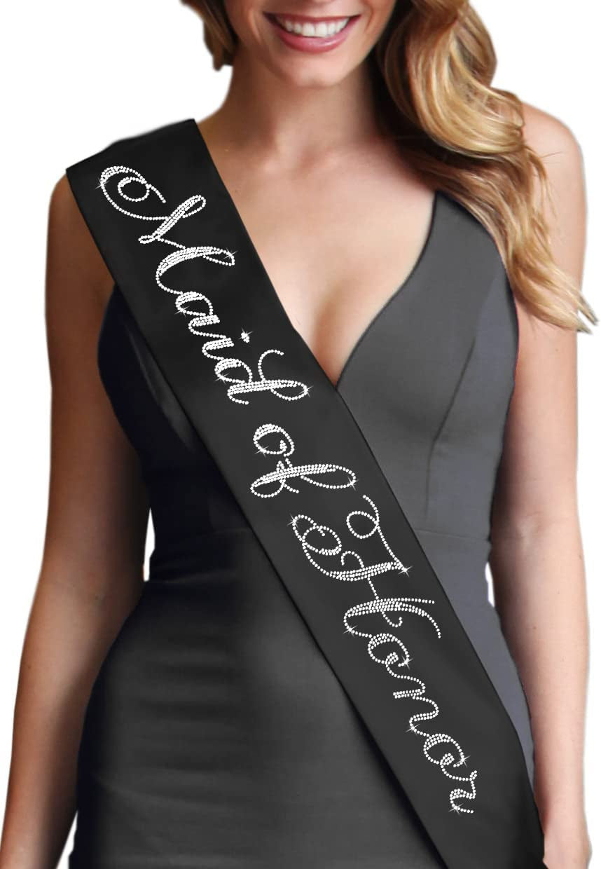 Blue Flirty Bride to Be Sash - Premium BRIDAL GRADE SATIN & Real CRYSTAL Rhinestone Bride to Be Satin Sash - Bachelorette Accessory Bride Gift - Classic Royal Blue Sash(Flrty B2B) Apparel & Accessories > Clothing Accessories > Sashes RhinestoneSash Black - Maid of Honor One Size Fits Most 