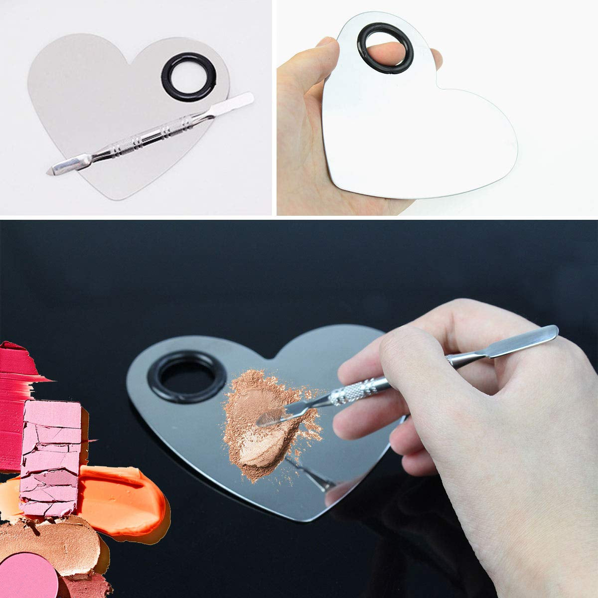 Obmwang Stainless Steel Heart Shaped Makeup Palette Spatula - Makeup Artist Makeup Enthusiast Tools for Blending Cosmetic Foundation Shades Health & Beauty > Personal Care > Cosmetics > Cosmetic Tools > Makeup Tools obmwang   