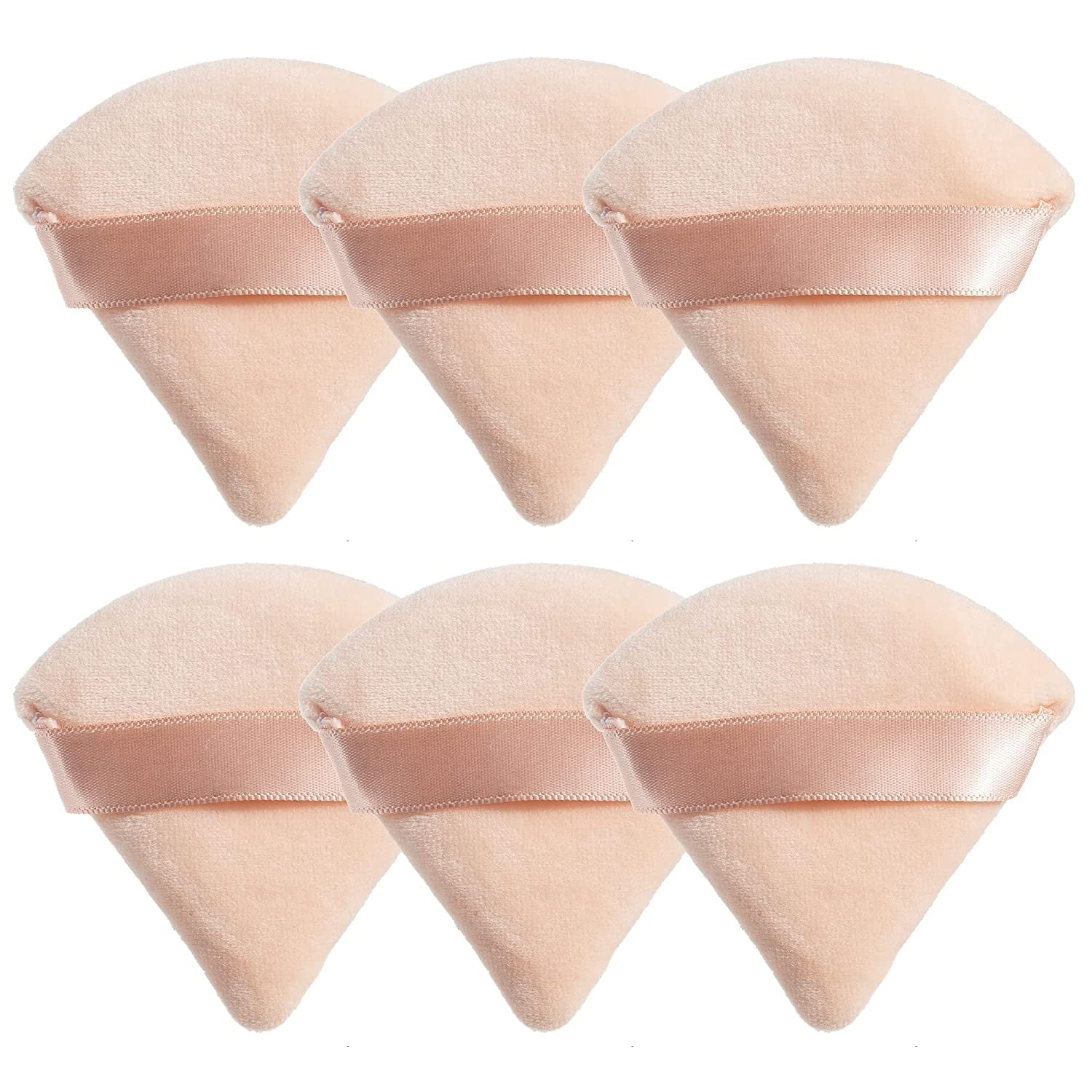 MOTZU 6 Pieces Pure Cotton Powder Puff, Made of Cotton Velour in Triangle Wedge Shape Designed for Contouring, under Eyes and Corners, 2.76 Inch Normal Size, with Strap, Makeup Tool for Cosmetic Health & Beauty > Personal Care > Cosmetics > Cosmetic Tools > Makeup Tools MOTZU Beige  