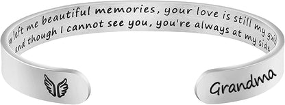 Joycuff Memorial Gifts for Women Inspirational Cuff Bracelet Sympathy Jewelry Loss of Loved One Sympathy Gifts Remember Her Apparel & Accessories > Jewelry > Bracelets JoycuFF You left me beautiful memories...--Grandma  