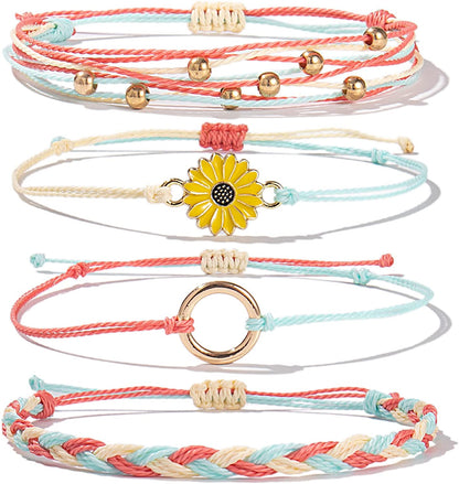 Sunflower String Bracelet Handmade Braided Rope Charms Boho Surfer Bracelet for Teen Girls Preteens Women Apparel & Accessories > Jewelry > Bracelets FANCY SHINY Rouge  