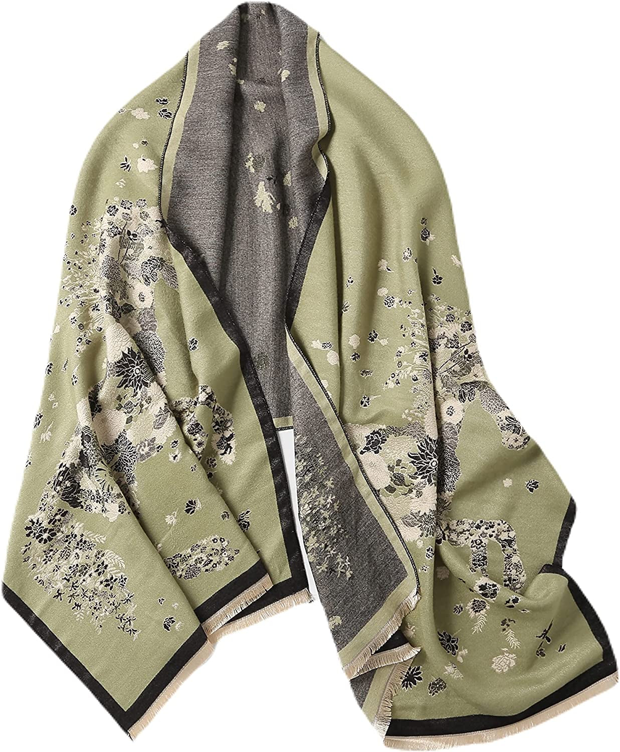 Jeelow Winter Pashmina Blanket Scarfs Shawls Wraps Open Front Poncho Cape for Women Wedding Evening Dresses Apparel & Accessories > Clothing Accessories > Scarves & Shawls Jeelow Flower Beast  