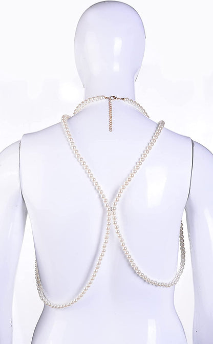 Azazccm Pearl Body Chain-Fashion Pearl Shoulder Necklace for Women,Party, Wedding, Photo Shoot, Adjustable Pearl Body Jewelry Apparel & Accessories > Jewelry > Body Jewelry Azazccm   