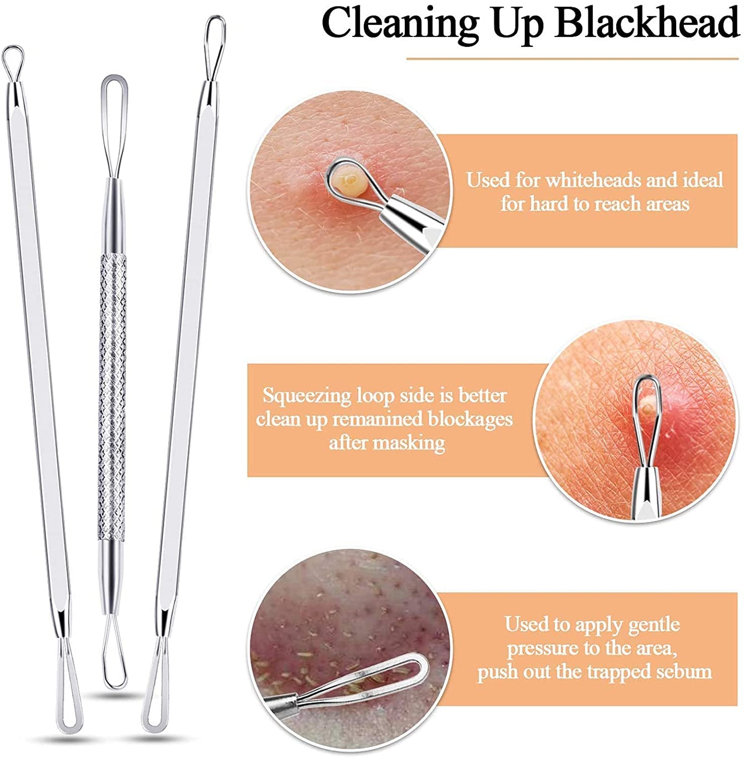 Black Head Remover Pimple Popper Tool Kit 10 Pcs, Comedone Pimple Extractor Tool, Acne Kit for Blackhead, Whitehead Popping, Zit Removing(Silver) Health & Beauty > Personal Care > Cosmetics > Cosmetic Tools > Skin Care Tools MENOLY   
