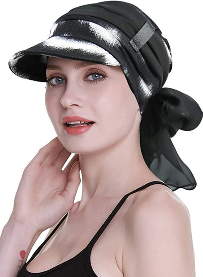 Newsboy Cap for Women Chemo Headwear with Scarfs Gifts Hair Loss Available All Year Apparel & Accessories > Clothing Accessories > Bandanas & Headties FocusCare Black White  
