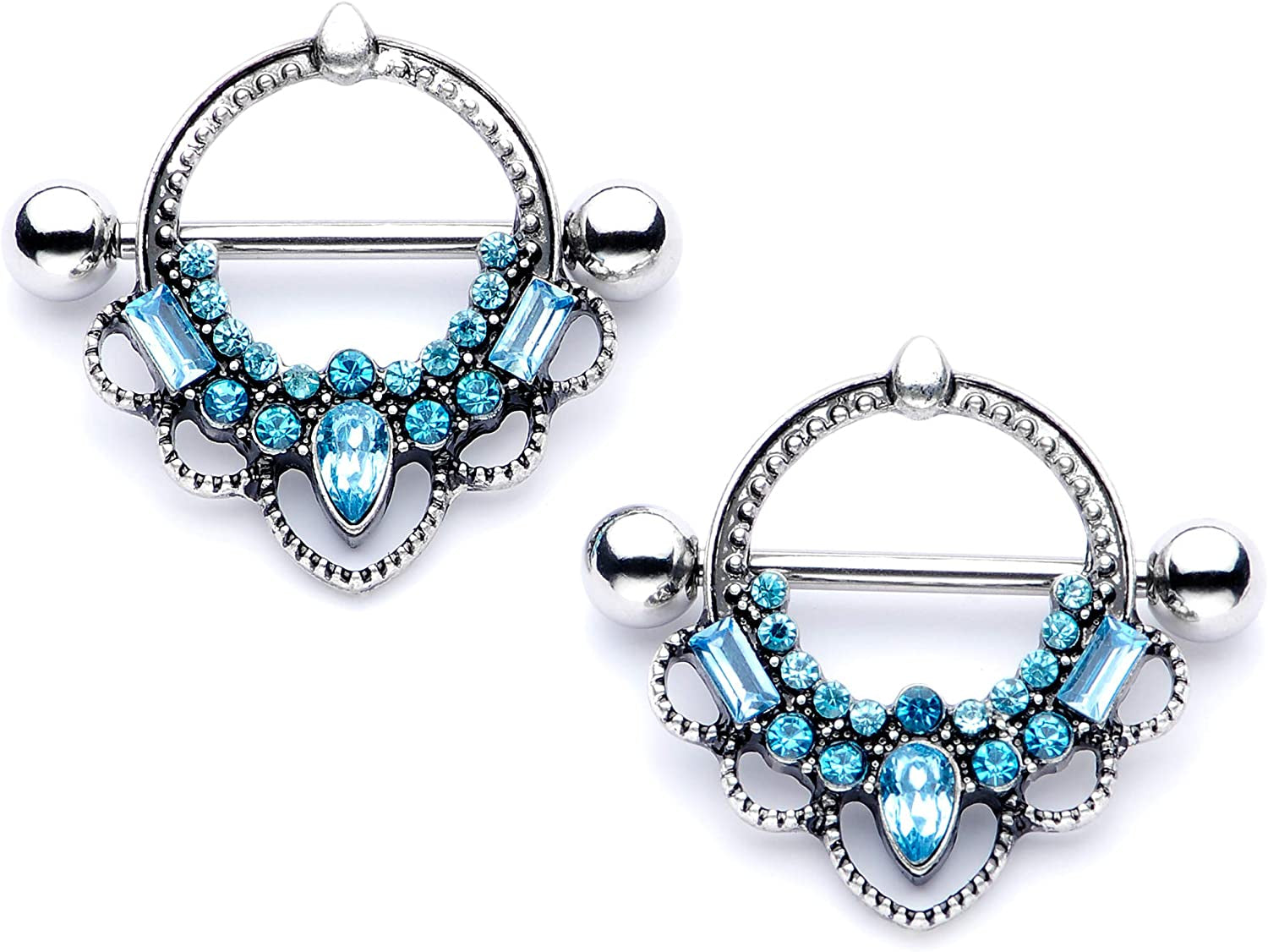 Body Candy 2Pc 14G Nipplerings Piercing Women 316L Steel Color Accent Nipple Shield Nipple Ring Set 16Mm Apparel & Accessories > Jewelry > Body Jewelry Body Candy Blue  