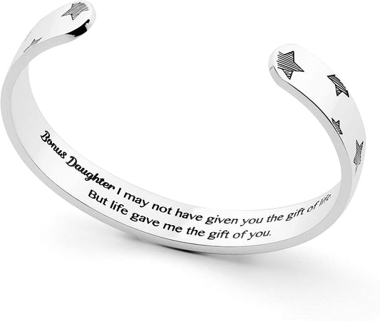 Arifoo Bracelets for Women Personalized Inspirational Jewelry Mantra Cuff Bangle Friend Encouragement Gift for Her Apparel & Accessories > Jewelry > Bracelets Arifoo bonus daughter I may not have given you the gift of life  