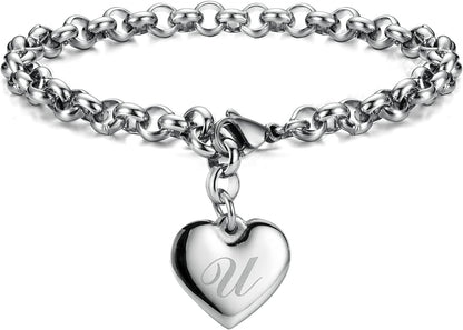 Heart Initial Charm Bracelets for Teen Girls Letters Alphabet Bracelet Jewelry for Girls Gifts for Teenage Girls Apparel & Accessories > Jewelry > Bracelets Monily U  