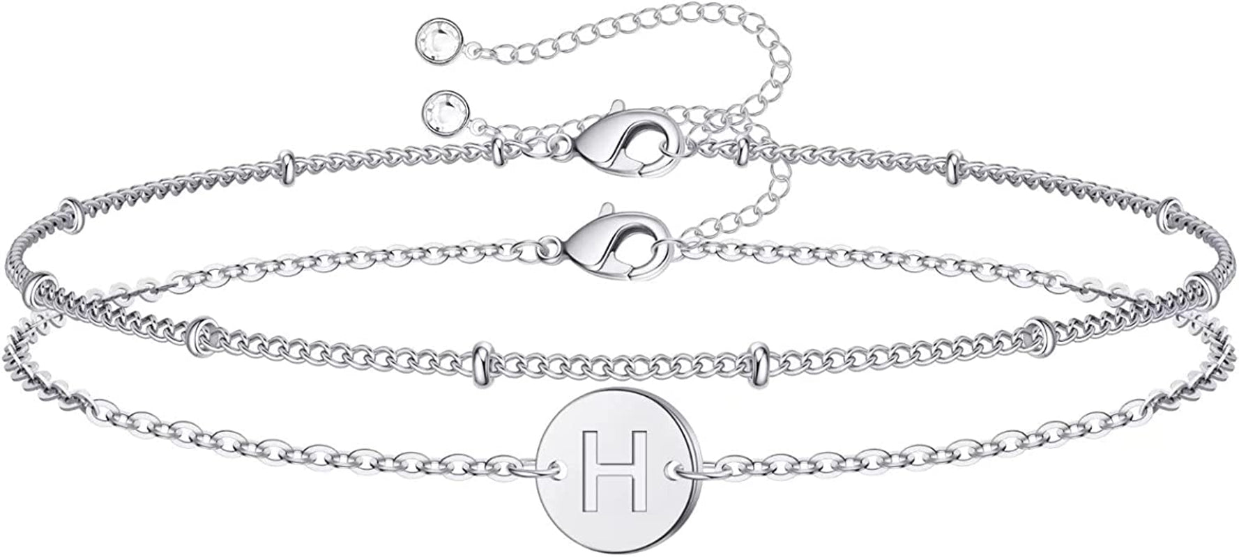 Silver Initial Bracelets for Women Teen Girls, 14K White Gold Filled Layered Letter Initial Bracelet Dainty Disc Initial Charm Bracelets Silver Bracelets for Women Girls Jewelry Gifts for Girls Apparel & Accessories > Jewelry > Bracelets MONOZO H  