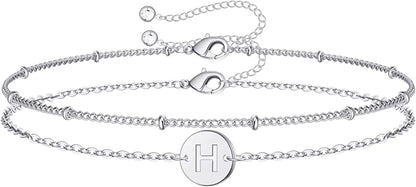 Silver Initial Bracelets for Women Teen Girls, 14K White Gold Filled Layered Letter Initial Bracelet Dainty Disc Initial Charm Bracelets Silver Bracelets for Women Girls Jewelry Gifts for Girls Apparel & Accessories > Jewelry > Bracelets MONOZO H  