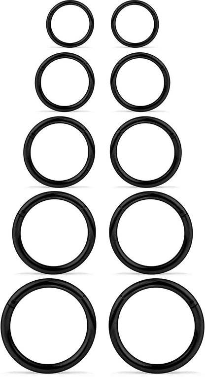 SCERRING 3-10PCS 16G Stainless Steel Hinged Clicker Segment Septum Nose Lip Ring Hoop Cartilage Tragus Sleeper Earrings Body Piercing Jewelry 8Mm 10Mm 12Mm 14Mm 16Mm Apparel & Accessories > Jewelry > Rings SCERRING 10PCS - 16G Black  