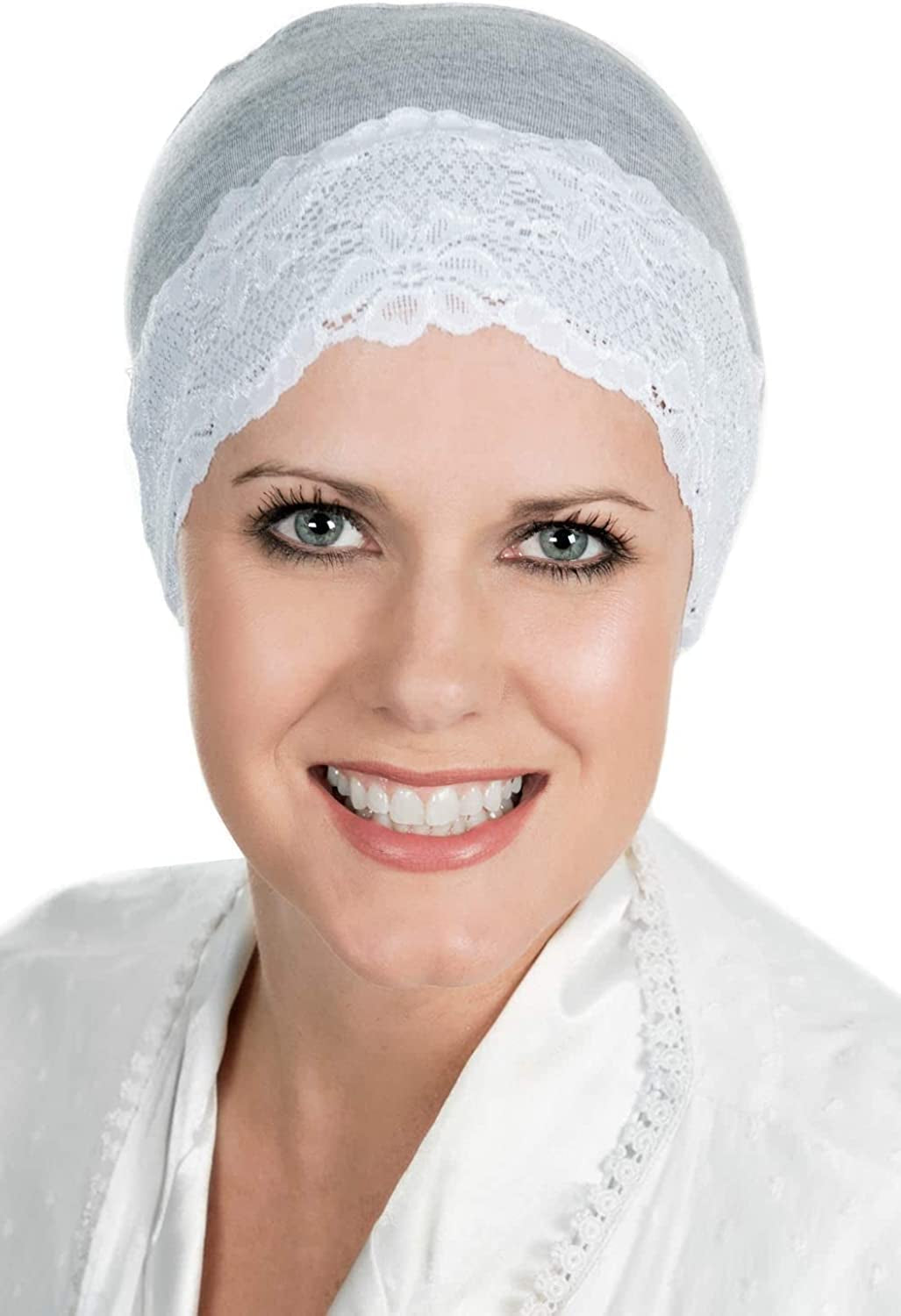 Cardani Lace Sleep Cap - Soft Hat Liner Viscose from Bamboo Apparel & Accessories > Clothing Accessories > Headwear Cardani Grey Heather With White Lace One Size 