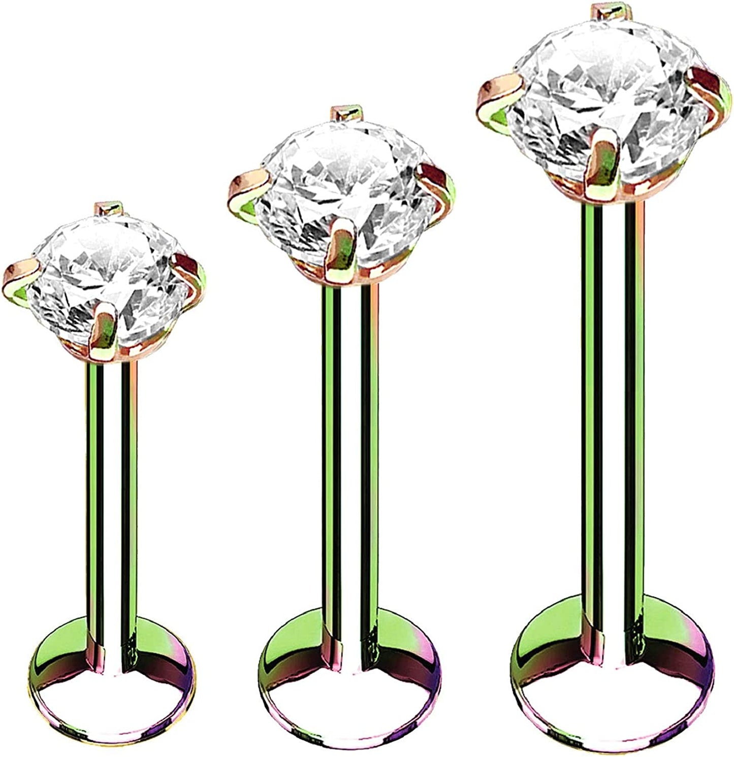 Bodyj4You 3PC Labret Tragus Stud Earrings | 16G Surgical Stainless Steel CZ Crystal | Monroe Helix Cartialge Conch Medusa Lip | Body Piercing Jewelry Set Apparel & Accessories > Jewelry > Body Jewelry BodyJ4You Rainbow Steel, Clear CZ  