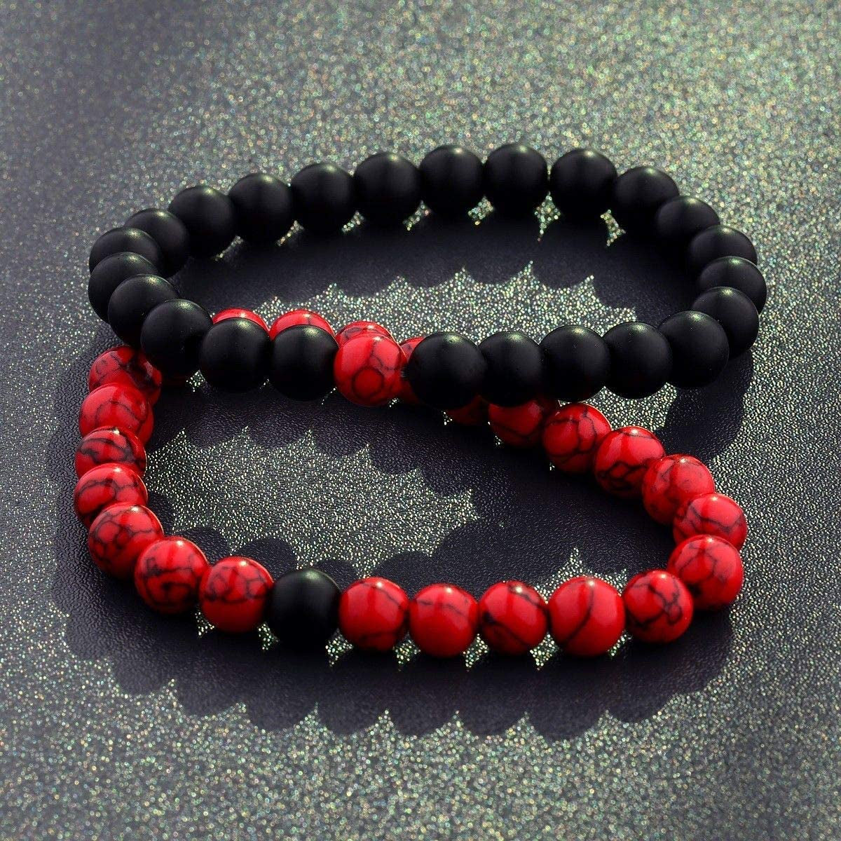 CNLQ Long Distance Bracelets for Lovers Couples Matching Gift Matte Agate 8Mm Bead Stone (Elastic Red) Apparel & Accessories > Jewelry > Bracelets LeZisuIre   