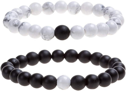 CNLQ Long Distance Bracelets for Lovers Couples Matching Gift Matte Agate 8Mm Bead Stone (Elastic Red) Apparel & Accessories > Jewelry > Bracelets LeZisuIre Elastic White  