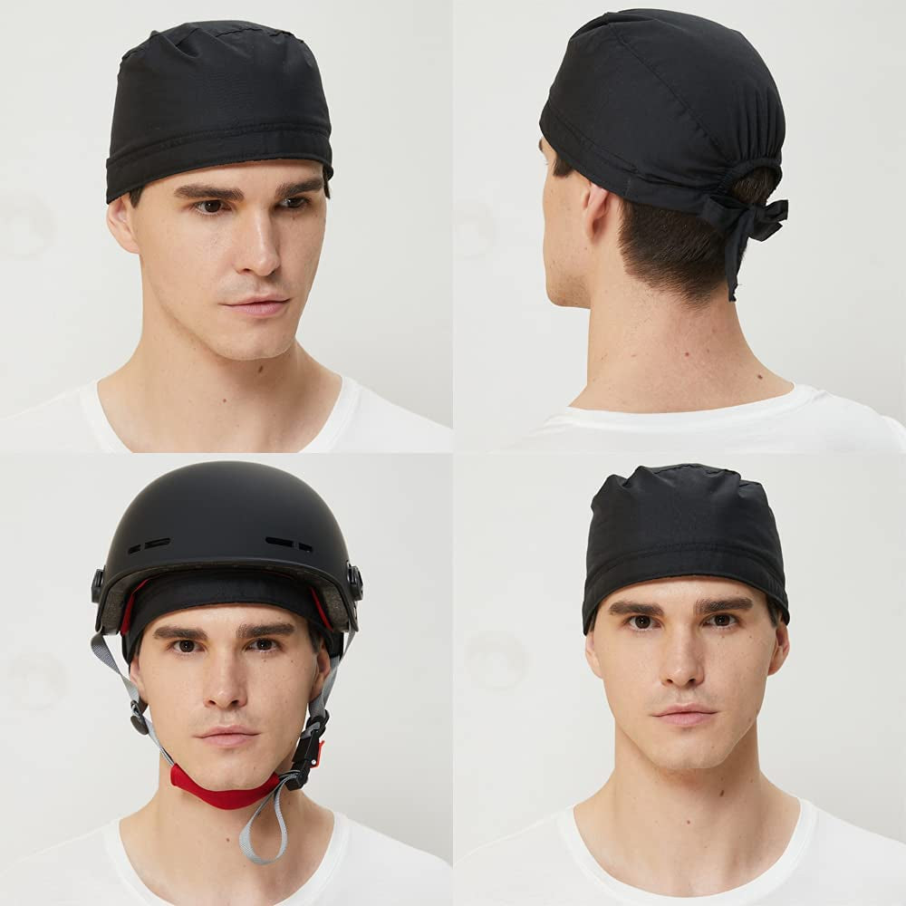Super Absorbent Skull Caps Built-In No Sweat Liners Moisture Absorbent Bandana Headbands for Men Women Dew Rag with Sweatband (4 Pack) Apparel & Accessories > Clothing Accessories > Bandanas & Headties QING   