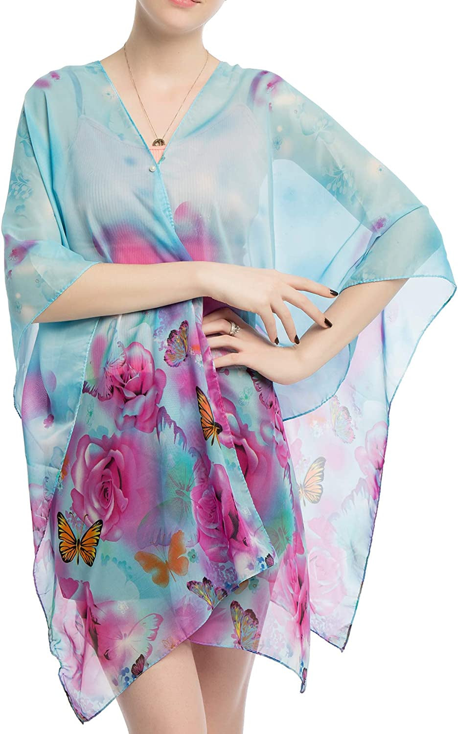Women'S Chiffon Scarve Shawls Wraps Qunsia Floral Poncho Bikini Cover up Tops Apparel & Accessories > Clothing Accessories > Scarves & Shawls Qunsia   