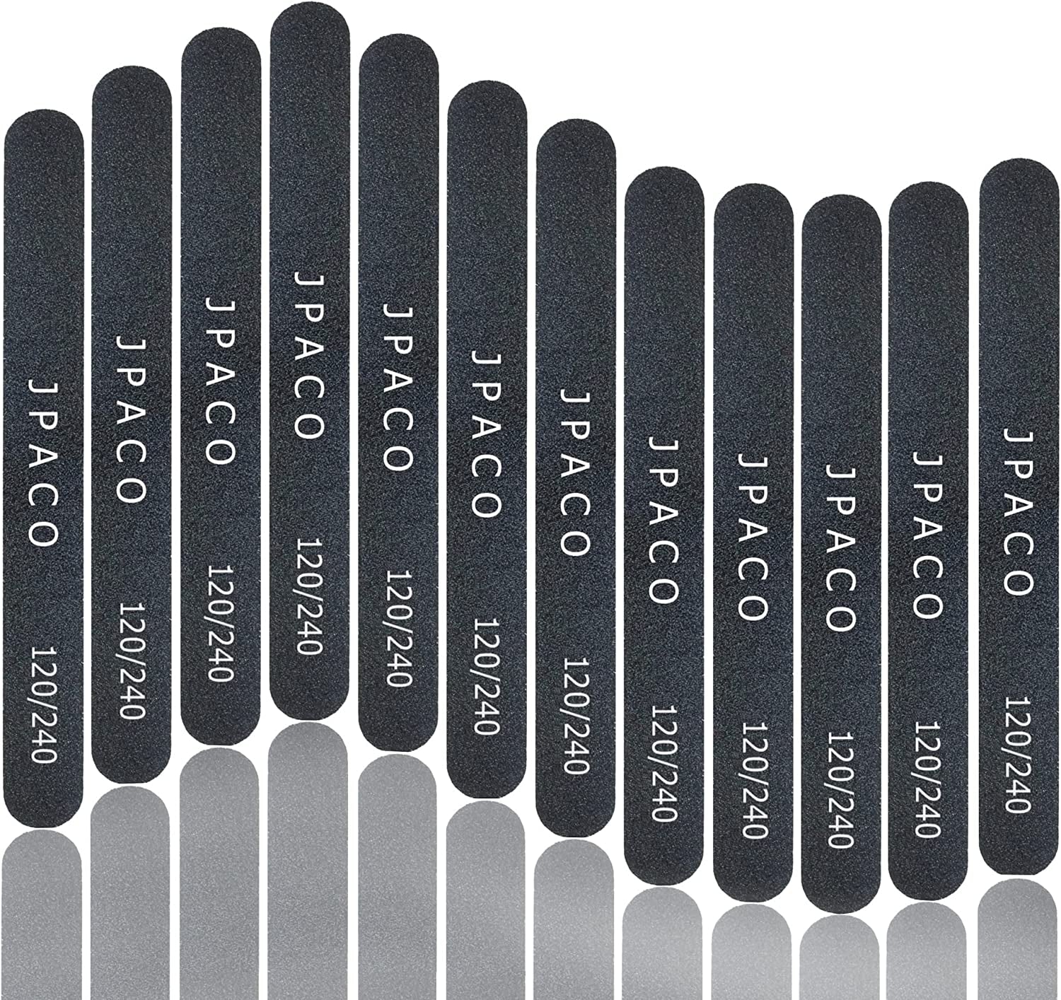 Nail Files 120 240 Grit for Natural Acrylic Poly Nail Extension Gel Nails Double Sided Black Washable Professional Set Manicure Tools (12 Pack) by JPACO Health & Beauty > Personal Care > Cosmetics > Cosmetic Tools > Nail Tools JPACO   