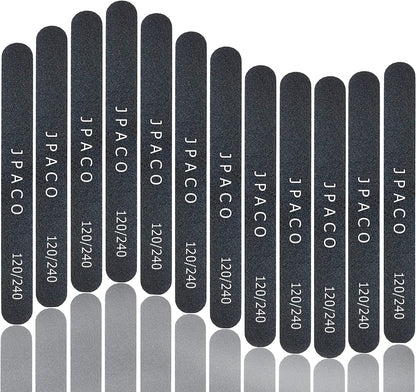 Nail Files 120 240 Grit for Natural Acrylic Poly Nail Extension Gel Nails Double Sided Black Washable Professional Set Manicure Tools (12 Pack) by JPACO Health & Beauty > Personal Care > Cosmetics > Cosmetic Tools > Nail Tools JPACO   