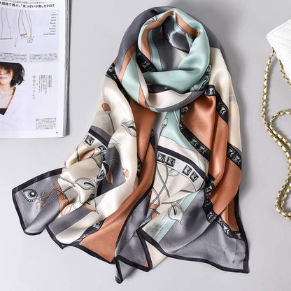 Women'S Mulberry Silk Scarf Floral Print Satin Long Scarf Wrap Shawl Apparel & Accessories > Clothing Accessories > Scarves & Shawls Smi&Love   