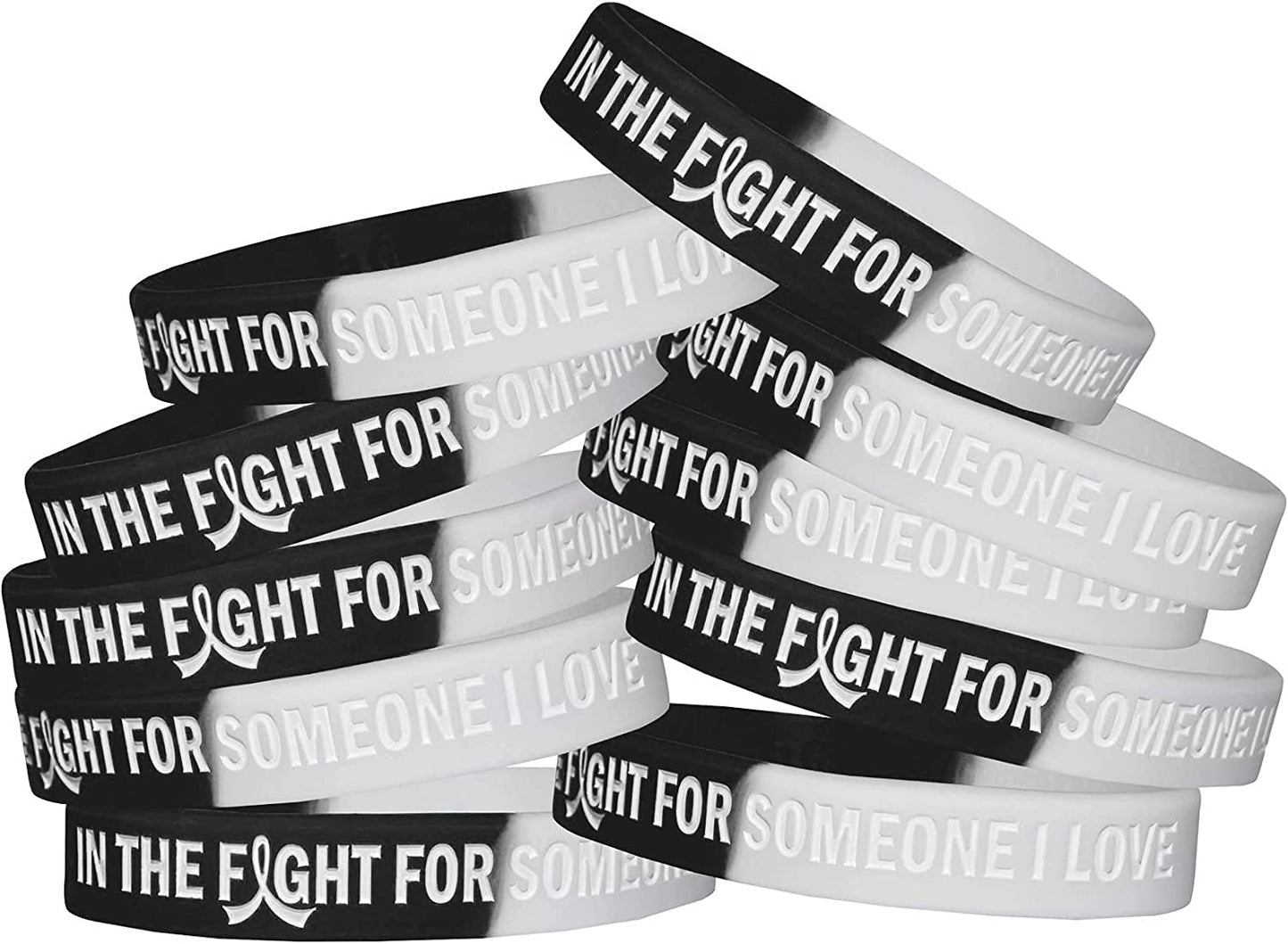 In the Fight for Someone I Love Silicone Wristband Bracelet Premium Quality 10-Pack (Assorted Colors) Apparel & Accessories > Jewelry > Bracelets Fight Like a Girl Black, White  
