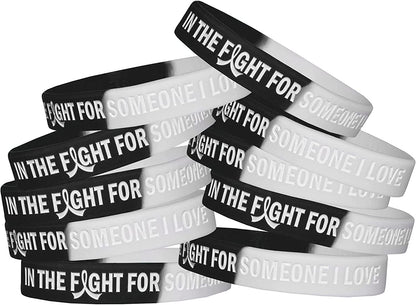 In the Fight for Someone I Love Silicone Wristband Bracelet Premium Quality 10-Pack (Assorted Colors) Apparel & Accessories > Jewelry > Bracelets Fight Like a Girl Black, White  