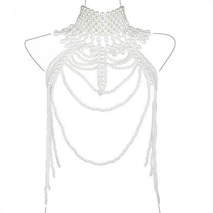 Ccbodily Pearl Body Chain Bra - Fashion Shoulder Necklaces Bra Chain Body Jewelry Apparel & Accessories > Jewelry > Body Jewelry CCbodily E-WHITE  