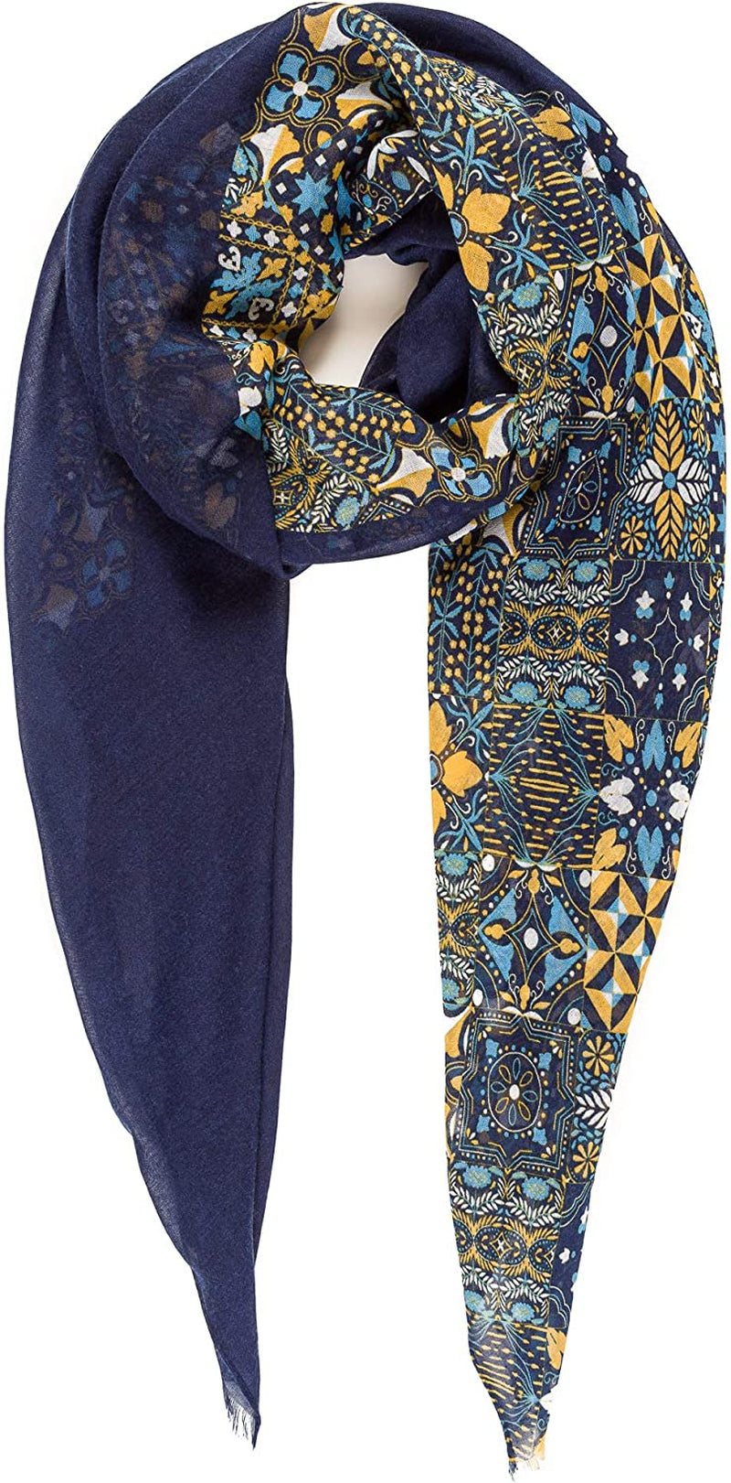 Scarf for Women Lightweight Geometric Fashion Spring Fall Winter Scarves Shawl Wraps Apparel & Accessories > Clothing Accessories > Scarves & Shawls MELIFLUOS DESIGNED IN SPAIN Madrid Collections 50 - Blue Geometric  