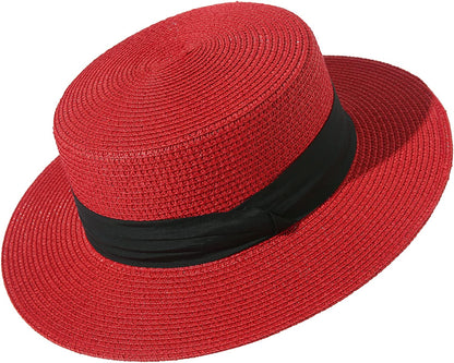 Lanzom Sun Hats for Women Wide Brim Straw Boater Hat Foldable Packable Beach Hat for Summer Apparel & Accessories > Clothing Accessories > Hats Lanzom Red Medium 